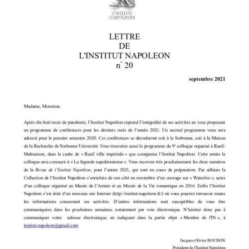 Parution de la Lettre de l’Institut Napoléon n° 20